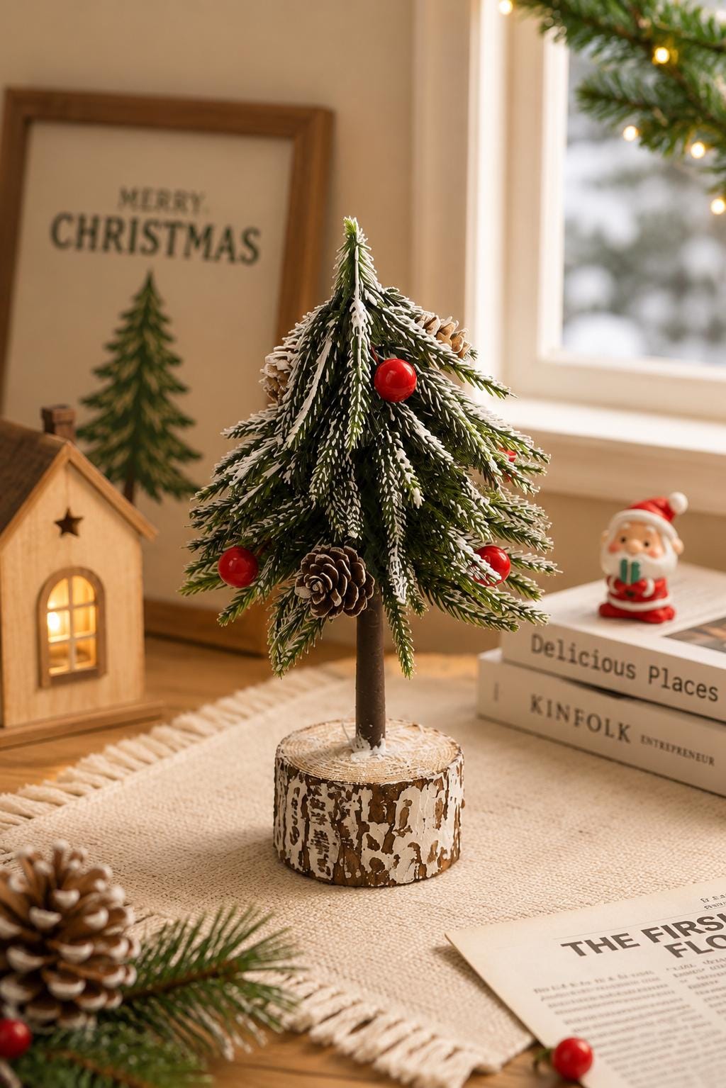 34 Space-Saving Christmas Decor Ideas for Apartments 8 Mini Christmas Tree - 9-Inch Tabletop Holiday Decor with Pinecones