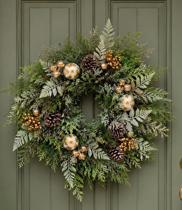 34 Space-Saving Christmas Decor Ideas for Apartments 13 12 Inch Christmas Wreath with Gold Accents & Pinecones