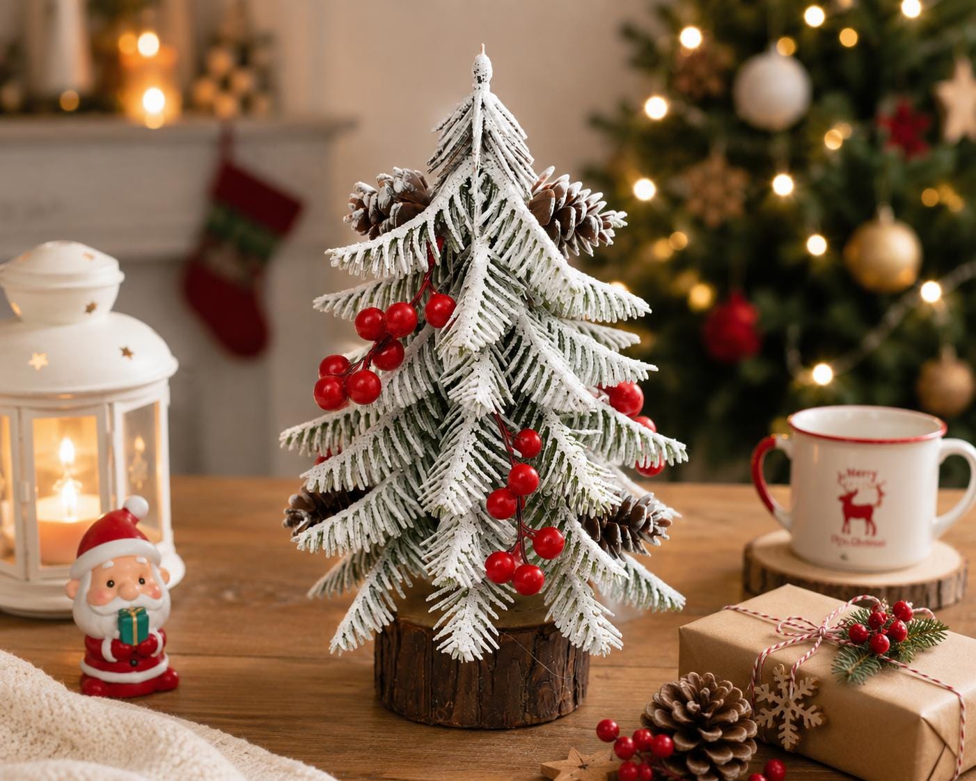 34 Space-Saving Christmas Decor Ideas for Apartments 24 Mini Christmas Tree - 8-Inch Tabletop Tree with Pinecones & Red Berries