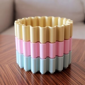 Stackable Wavy Tray Set with Lid – 3-Tier Scalloped Jewelry Organizer – Eco-Friendly 3D Printed PLA Vanity Storage for Desk and Home Decor