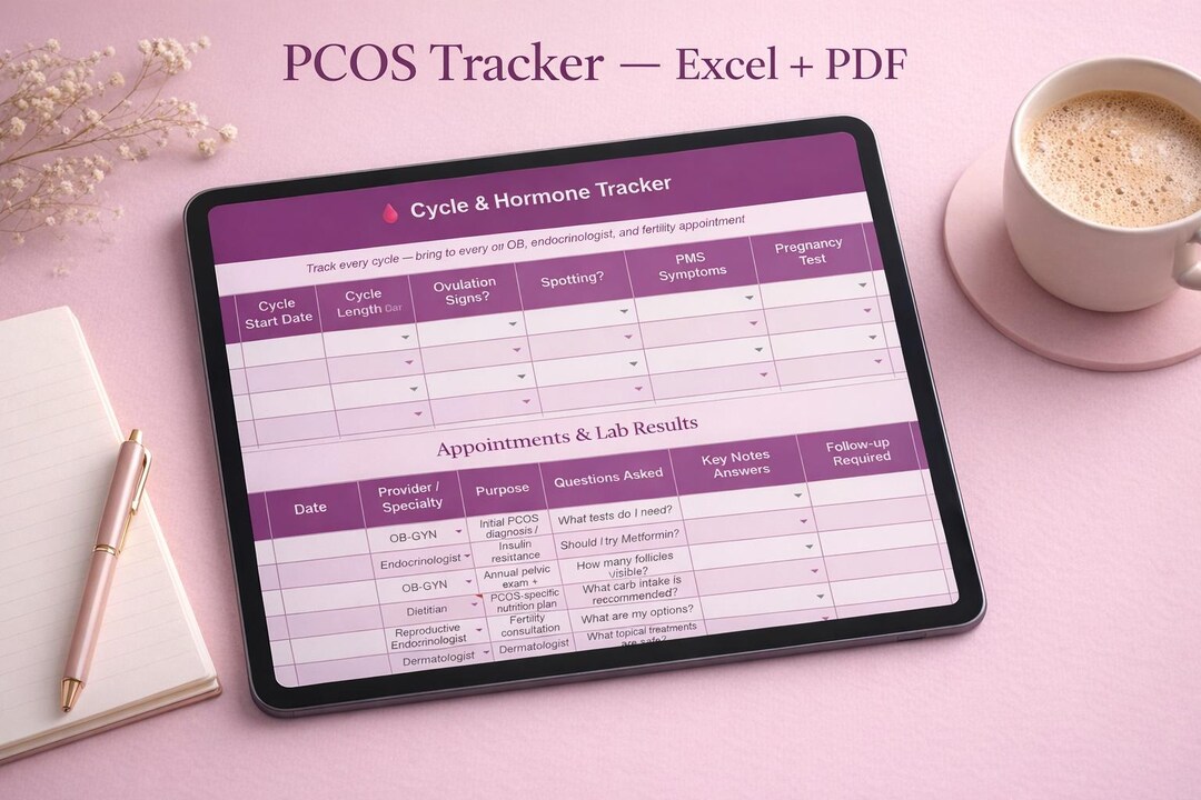 Pcos Worksheets.pdf PCOS Tracker | Polycystic Ovary Syndrome | Cycle Log | Hormone & Lab ...
