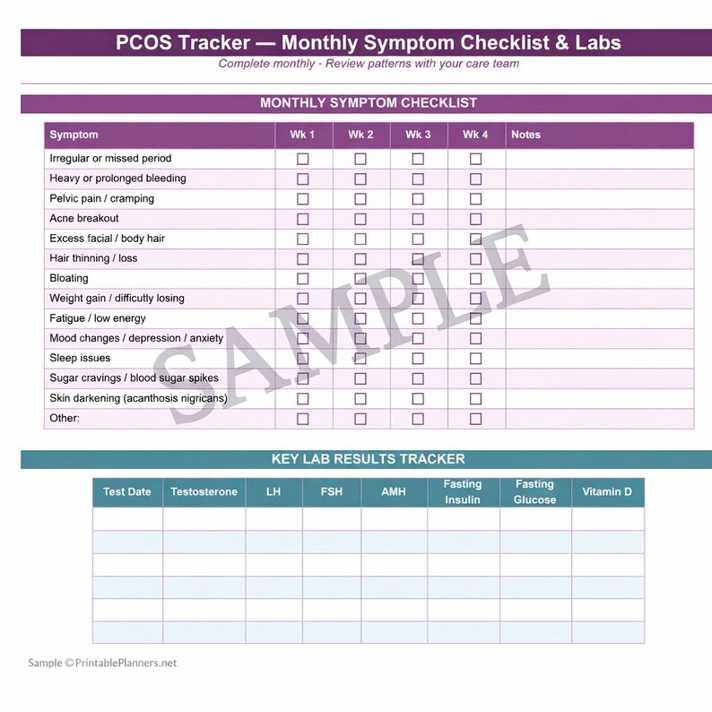 Pcos Journal PCOS Tracker | Polycystic Ovary Syndrome | Cycle Log | Hormone & Lab ...