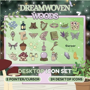 Dreamwoven Woods Desktop Icons Pack: Fairycore Butterfly, Forest Elements (Windows, Mac)