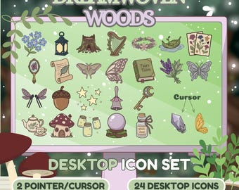 Dreamwoven Woods Desktop Icons Pack: Fairycore Butterfly, Forest Elements (Windows, Mac)