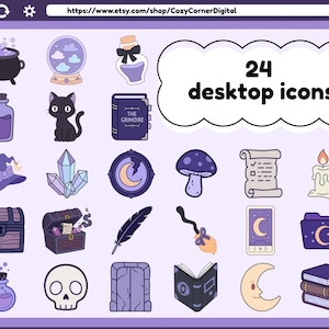 Celestial Witchcraft desktop wallpapers icons purple desktop organizer witchy kawaii background windows mac magic mystic moon goth pack image 2