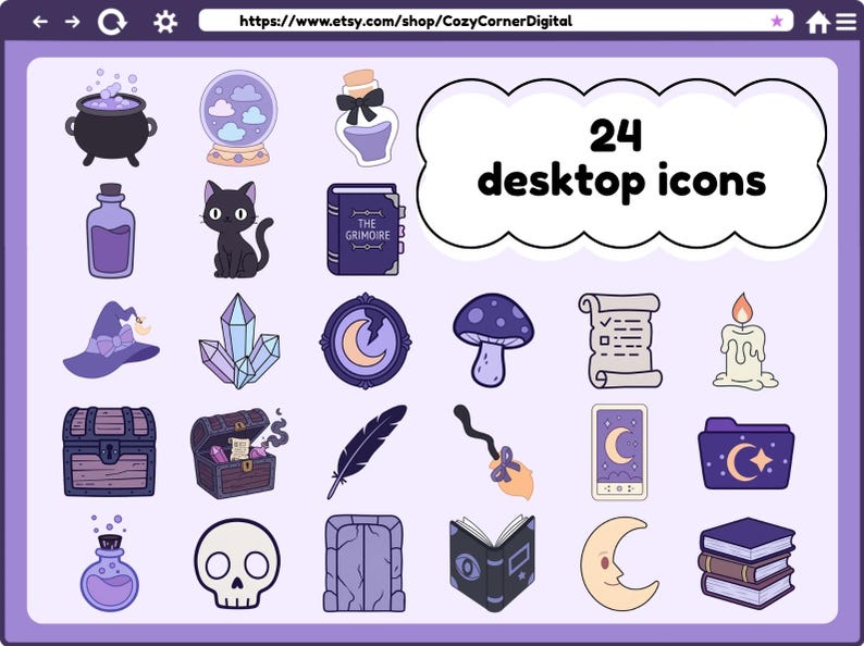Celestial Witchcraft desktop wallpapers icons purple desktop organizer witchy kawaii background windows mac magic mystic moon goth pack image 2