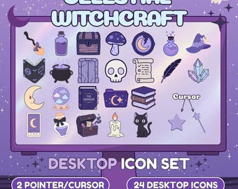 Celestial Witchcraft Desktop Icons Pack for Windows, Mac (24 Icons + 2 Cursors)