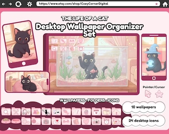 Gemütliche Katze Desktop-Hintergründe Symbole rosa Organizer kawaii Hintergrund Fenster Mac niedliche Kätzchen