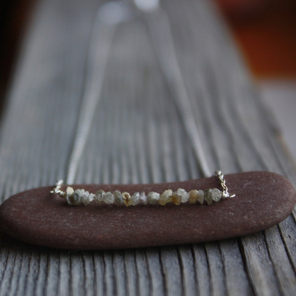 Natural Raw Diamond Necklace- Sterling Silver Necklace, Fine Jewelry, Organic Form