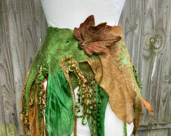 Custom made for you, custom made belt, gift for her, brown scarf, green scarf, fairy skirt, scarf, felted scarf, silk scarf, nuno felt