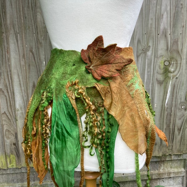 Custom made for you, custom made belt, gift for her, brown scarf, green scarf, fairy skirt, scarf, felted scarf, silk scarf, nuno felt