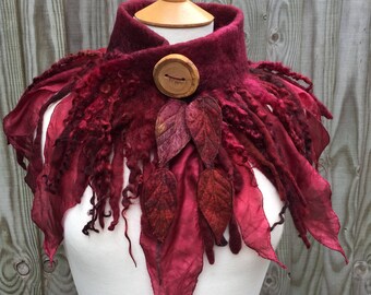 Custom made scarf,Dragons Blood Red cowl, red scarf, Summer scarf, boho scarf, felted scarf, nuno felt scarf, fairy clothing,silk scarf