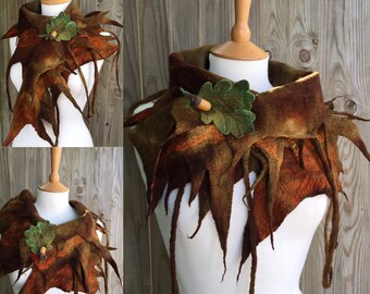 RESERVED for Teresa-scarf-woodland scarf-rustic woodland scarf -felted scarf - scarf-boho scarf-larping-gothic- pixie elven-festival scarf