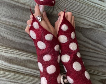 Custom Made Wool Mushroom Cuffs, Fairy Arm Warmers