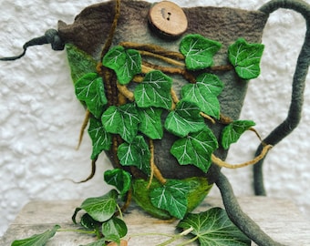 Custom made to order, mossy Ivy Leaf Art Bag,Felted woodland bag,shoulder bag, festive leaf bag, Ivy, gift for her