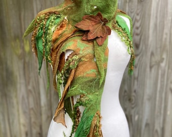 Custom made for you, custom made scarf, gift for her, brown scarf, green scarf, fairy, scarf, felted scarf, silk scarf, nuno felt