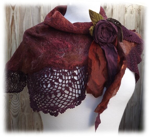 Autumn Shawl Flower Lace Scarf wrap shawlette lace Etsy