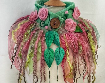 Flower scarf, flower cowl, bridal accessory, wedding outfit, flower shawl, pink scarf, nature lovers gift, fairy shawl, fairycore