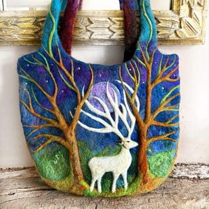 Woodland bag, tree bag,  forest bag, bag, hand bag, felted bag, cottagecore bag, basket bag