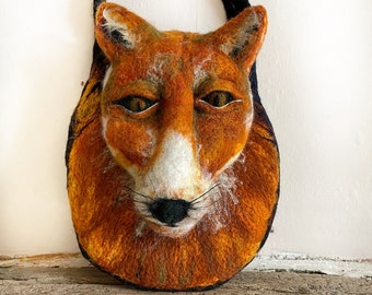 Fox bag, fox face, felt bag, messenger bag, felted bag, cottagecore bag