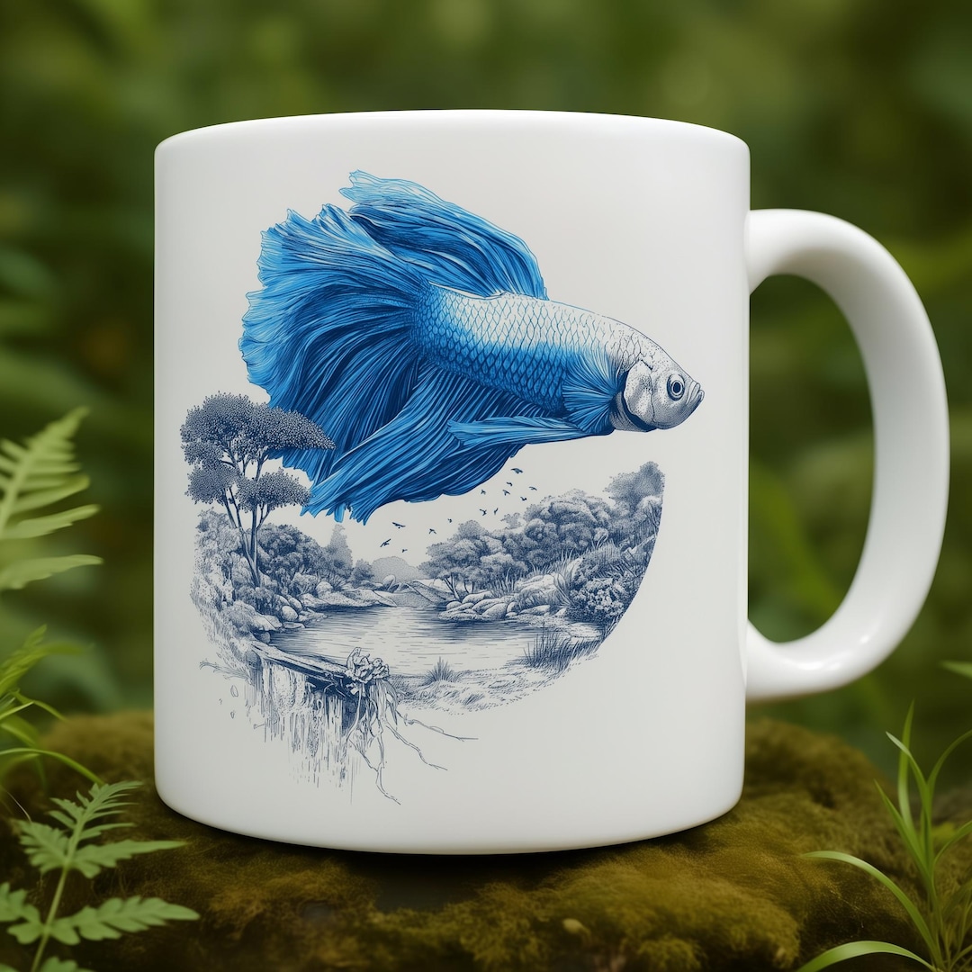 Blue Betta Fish Ceramic Coffee Mug | Aquarium Fish Lover Design, Marine ...
