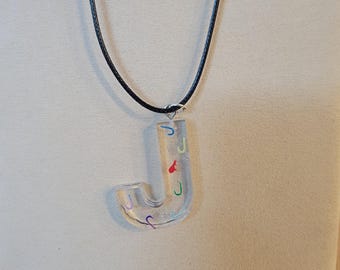 Handmade Resin Necklace w/ "J" Charm
