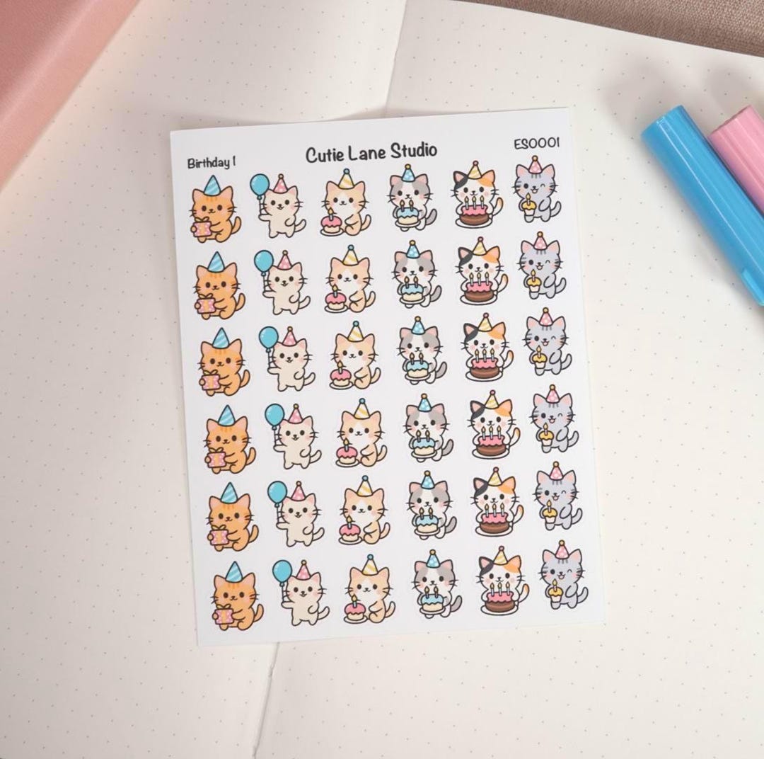 Party Cat Sticker Party Cat Stickers | Birthday Functional Planner Sticker Sheet ...
