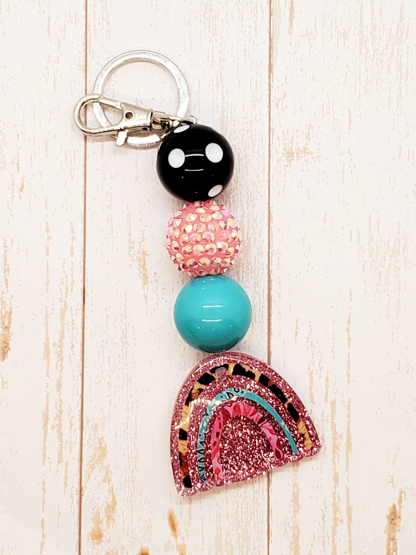 Beaded Keychain Bubblegum Bead Keychain Boho Keychain Etsy
