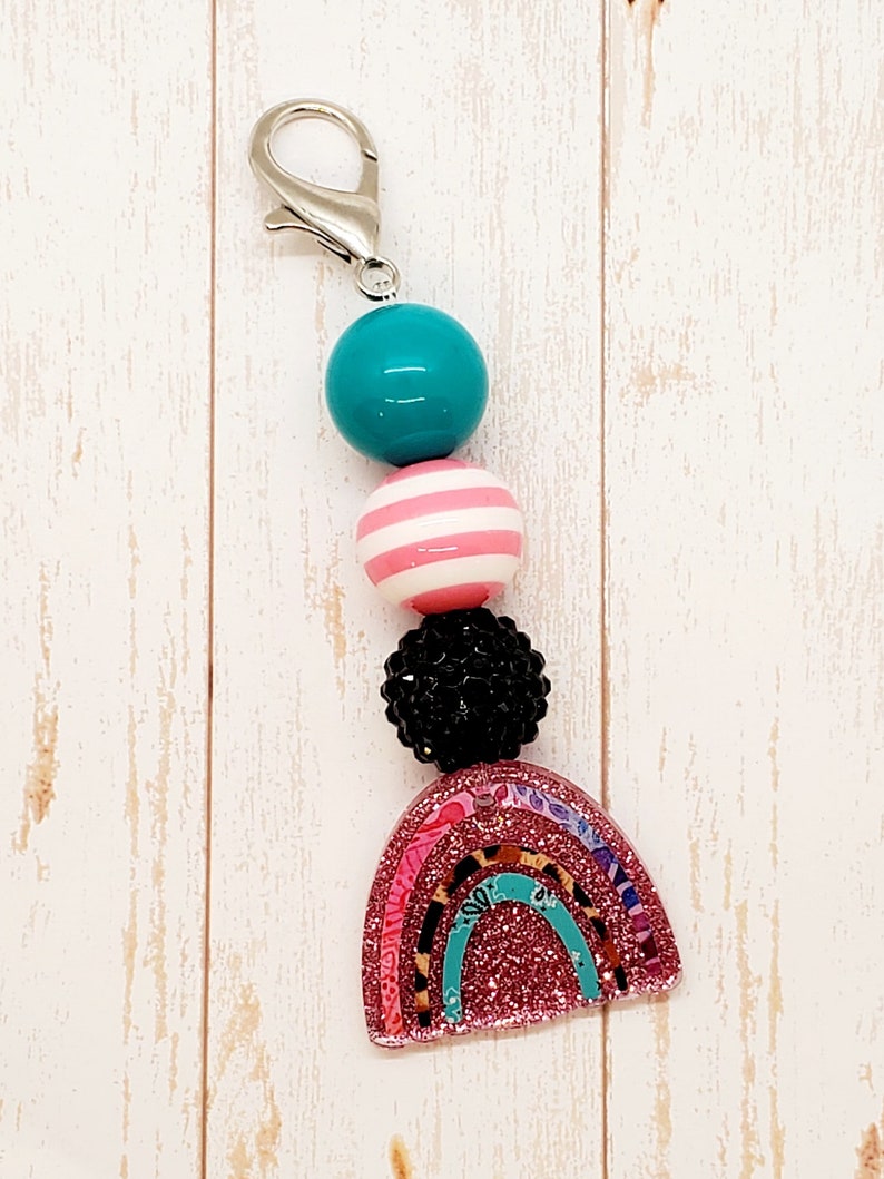 Beaded Keychain Bubblegum Bead Keychain Boho Keychain Etsy