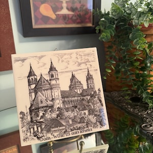 Vintage "Dom Worms am Rhein" (Worms katedral) Keramikunderlägg Tyskland Tillverkad i Holland