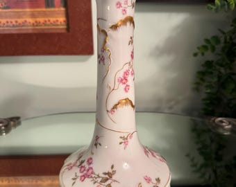 Antieke 6,75-inch handgeschilderde kandelaar met bloemen en vergulde porseleinen kandelaar van Haviland en Co. Limoges * zoals deze is