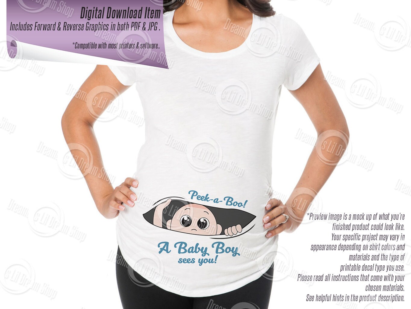 Peeking Baby Boy Maternity Shirt Iron-on Printable Tone 2 | Etsy