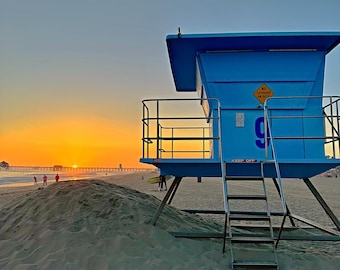 Lifeguard Tower Sunset Print | California Beach Photography | Digital Download