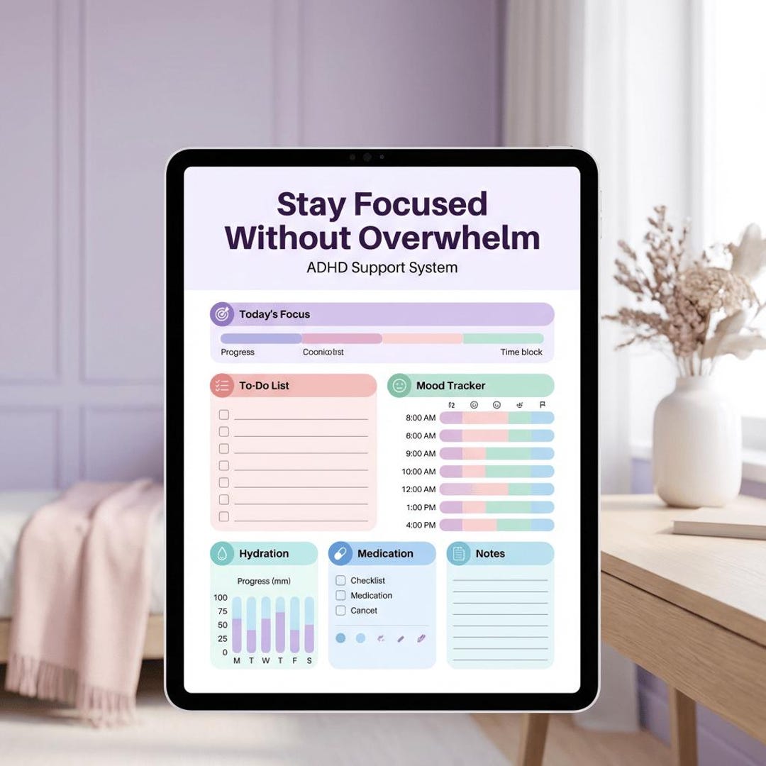ADHD Planner for Women With Focus Tracker Spreadsheet Daily Routine ...