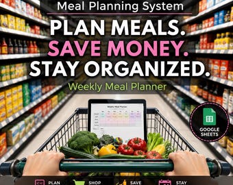 Maaltijdplanner Google Sheets | Wekelijkse maaltijdplanner, boodschappenlijst, maaltijdvoorbereidingsplanner, printbare maaltijdplannersjabloon