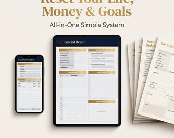 Lebensgeld-Reset-Bundle für Frauen, Budget Tabelle, Ziel, Planer, Einsparungen, Herausforderung, Handy, Download