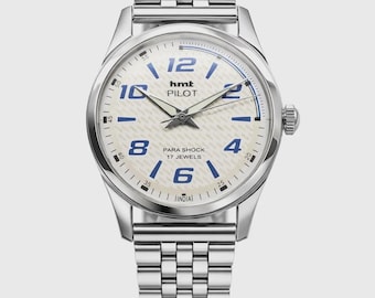 Reloj mecánico vintage HMT Pilot, esfera blanca, cuerda manual