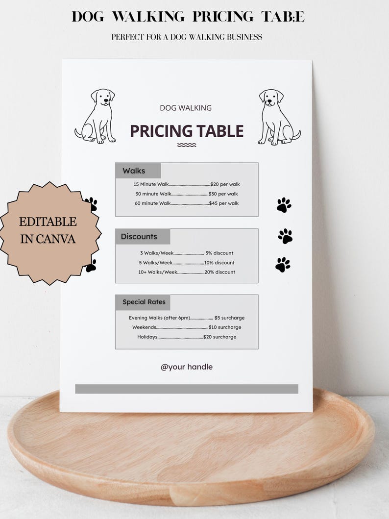 Dog Walking Pricing Template | Pet Sitting Price List | Editable Dog ...