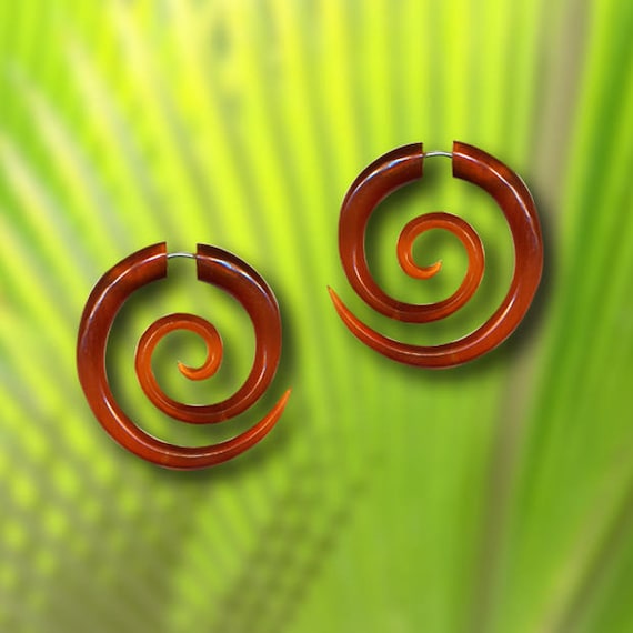 Large Amber Spiral Earrings, Fake Gauge Earrings, Rare Caramel Horn, Tribal Earrings, Fake Piercing, Fake Plugs, SA4