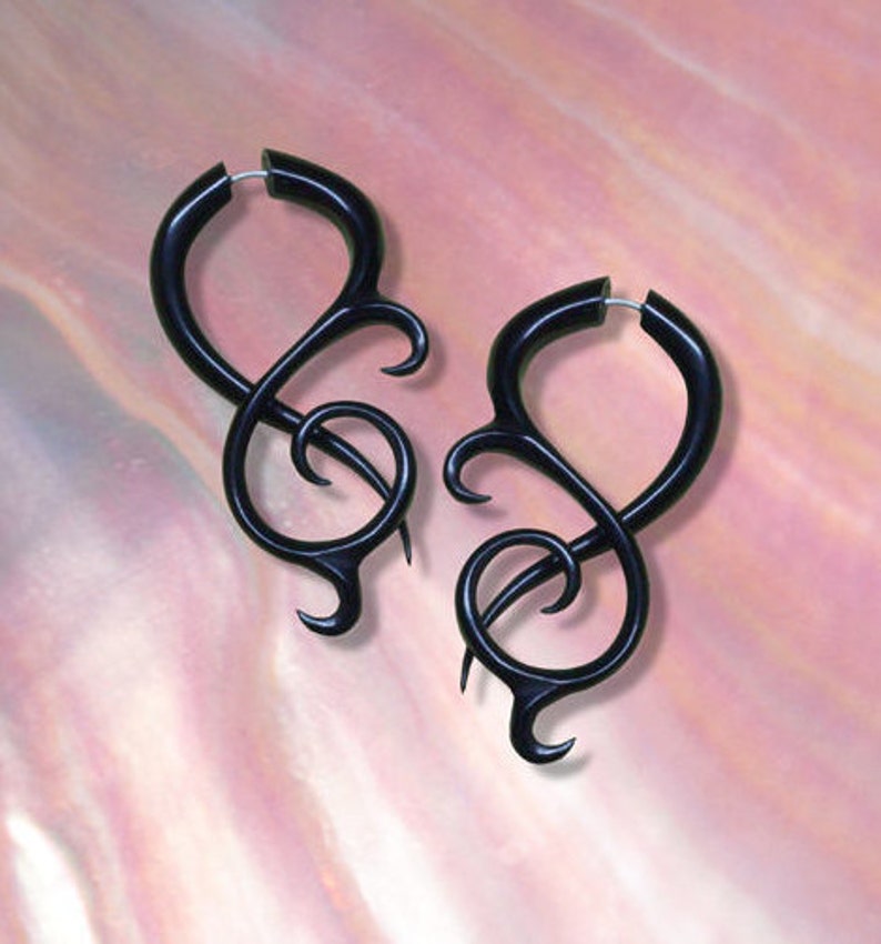 Fake Gauge Earrings, Thistle Twists, Black Horn Earrings, Tribal Jewelry, Split, Organic, BOHO, Handmade, Cheaters, Faux, Eco Friendly, H15 image 1