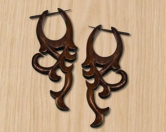 Post Earrings - Hanna Curls -  Wood Carving - WP01