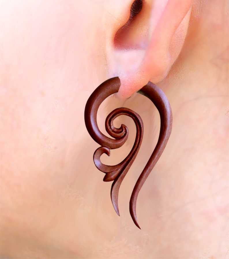Curly Girl Fake Gauge Wood Earrings Floral Fake Gauge Etsy