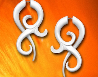 Fake Gauge Earrings, BONE Allure Twists, Fake Gauge, Tribal Earrings, Handmade, Organic, Tribal Jewelry, Cheaters, Faux Gauges - B23