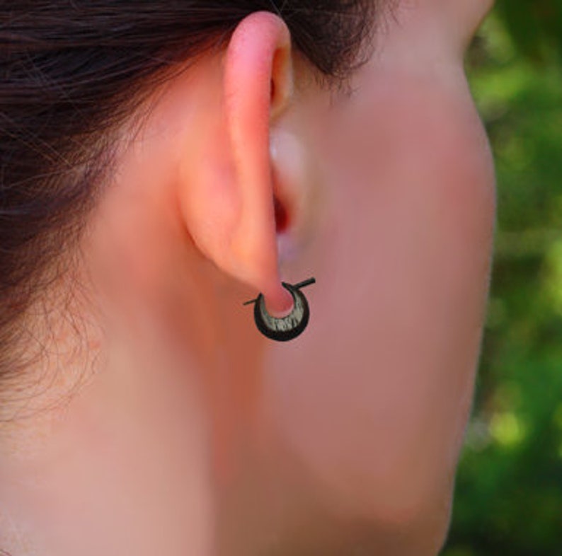 Wooden Mini Hoops Post Earrings Dark Tropical Wood, Tribal Earrings, WP10 image 2