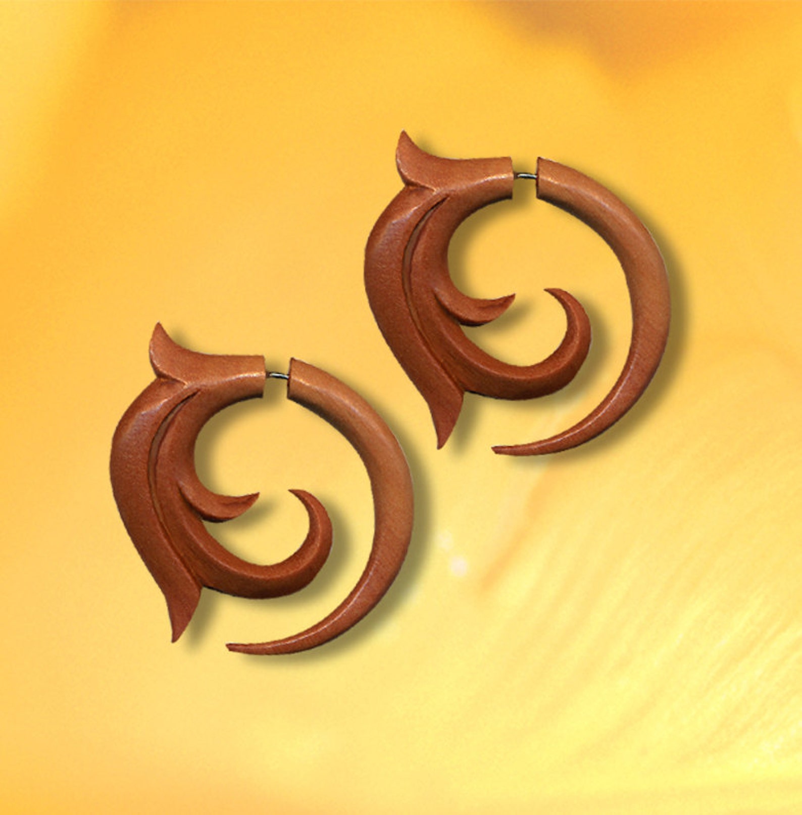 Fake Gauge Tribal Earrings Gia Spirals Tropical Wood Etsy