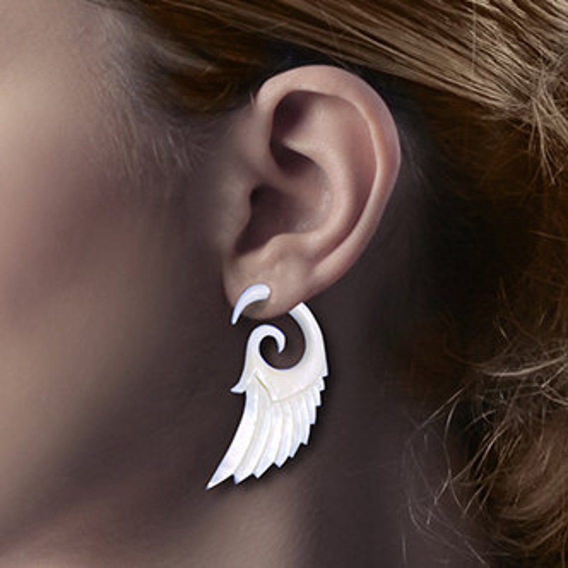 Fake Gauge Tribal Earrings Angel Wings Eco Friendly Bone Etsy