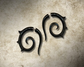 Lisbeth Spirals, Girl With The Dragon Tattoo, Fake Gauge, Horn Earrings, Split, Cheaters, Plug, Organic, Handmade - H21