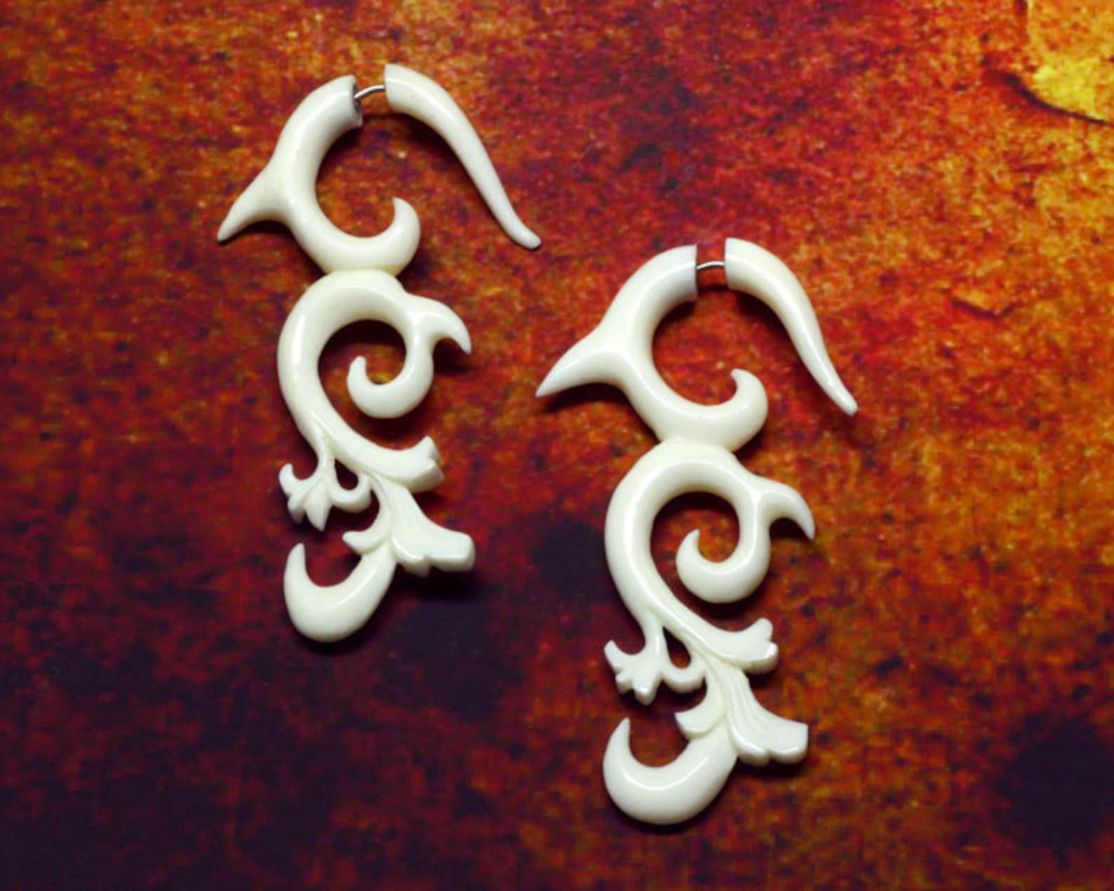 Fake Gauge Tribal Earrings Ecofriendly Bone Earrings Etsy