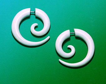 Bone Spiral Fake Gauges, Small Bone Spiral Hoops, Tribal Earrings, BOHO, Handmade, Hoop Earrings, B14