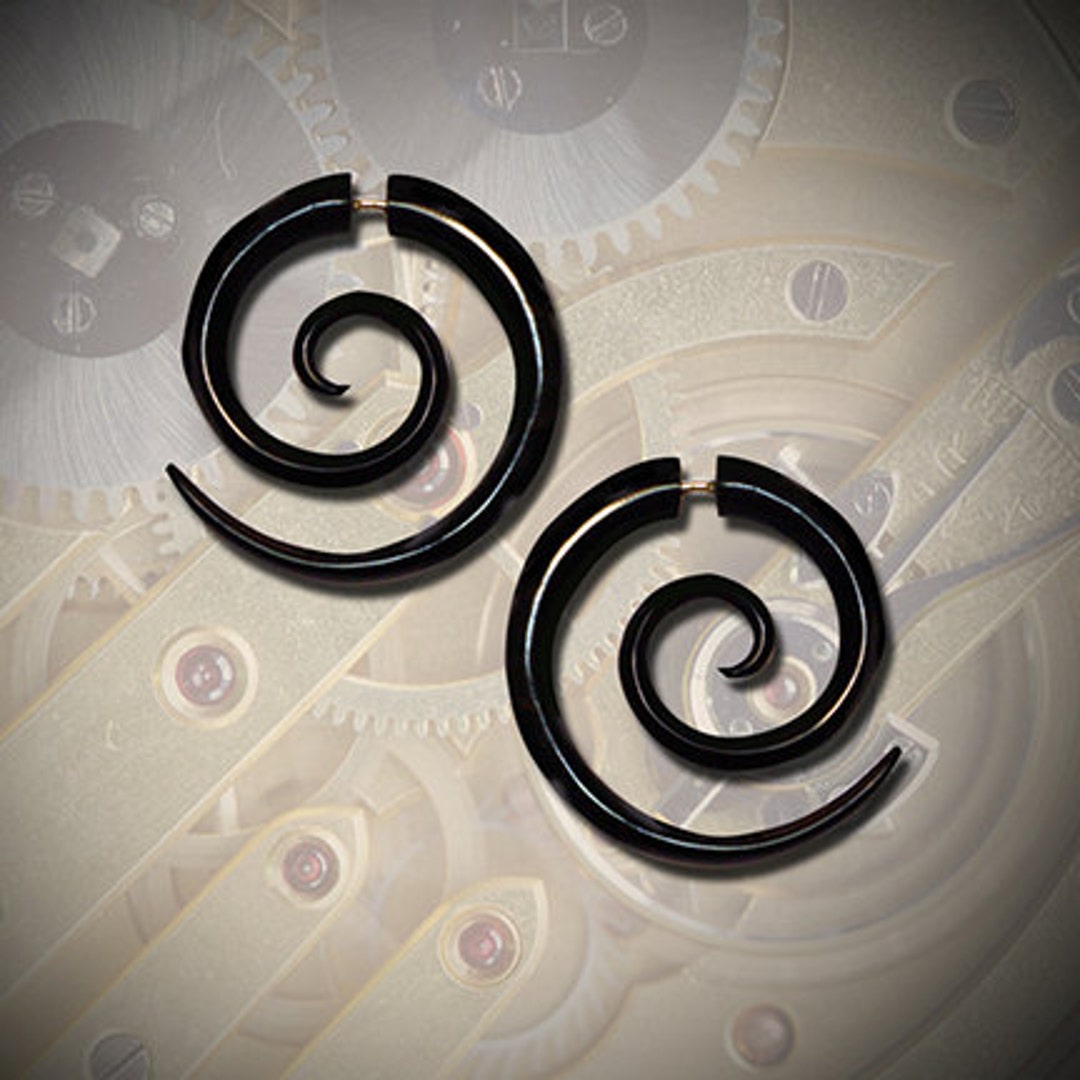 Carved Wood Elephant Boho Hoop Fake Gauge Earrings
